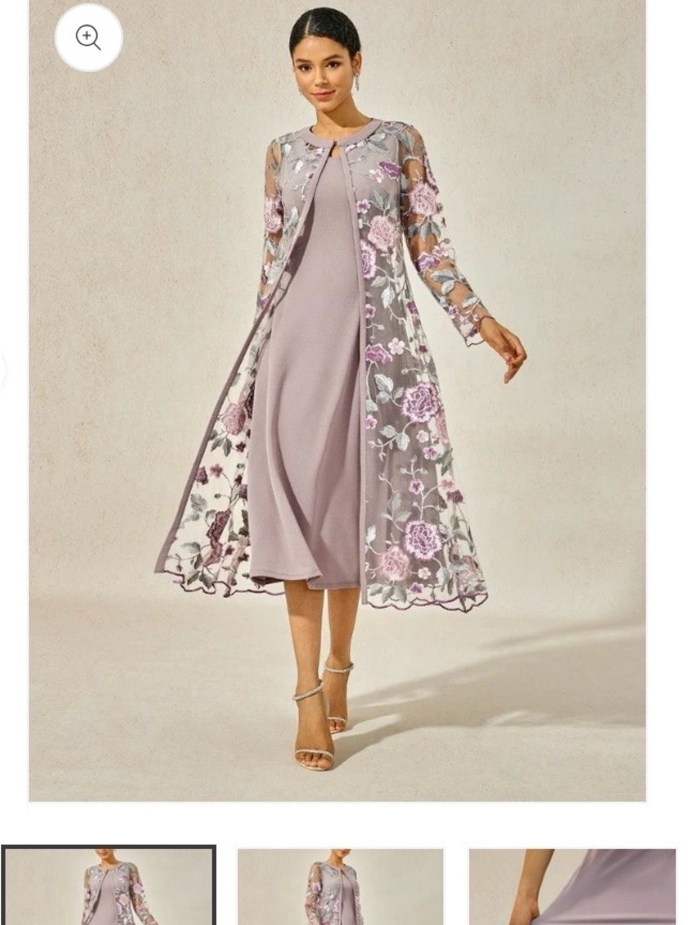 Elegant Lilac Floral Overlay Midi Dress